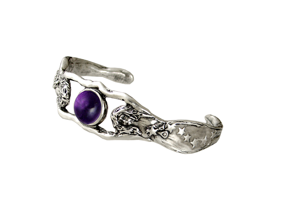 Sterling Silver Fairy Woman Maidens Handmade Cuff Bracelet With Amethyst